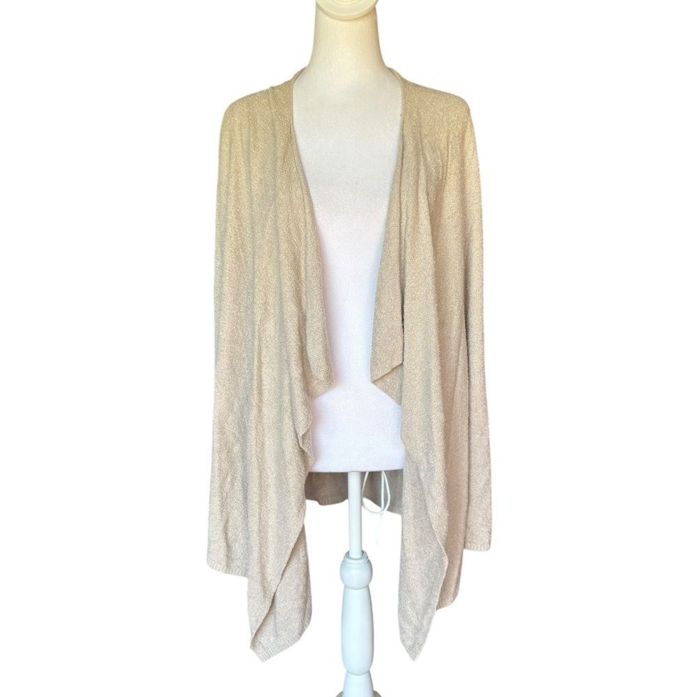 Barefoot Dreams Cozy Chic Lite Knit Beige Cardigan Sweater Waterfall Open Front